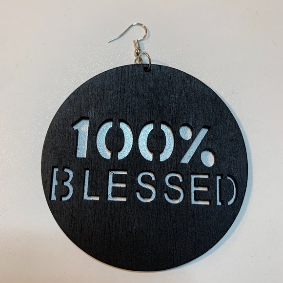 COPY - 100 % Blessed Earrings (BLACK) - Picture 4 of 7